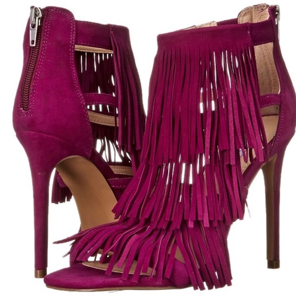 Steve Madden Fringly Fringe Suede Heels Purple Size 8M Stiletto Sandals - Picture 1 of 4